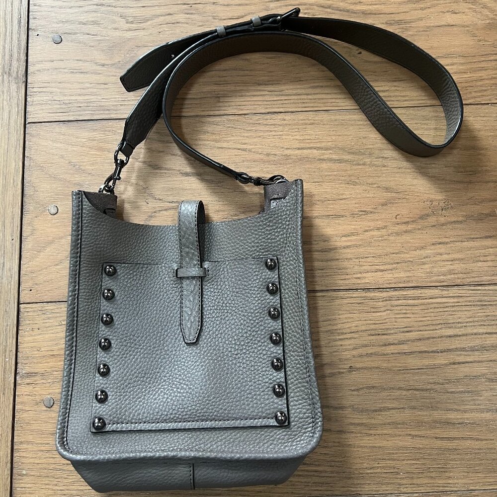 Rebecca Minkoff Gray Pebbled Leather Crossbody with Gunmetal Studs